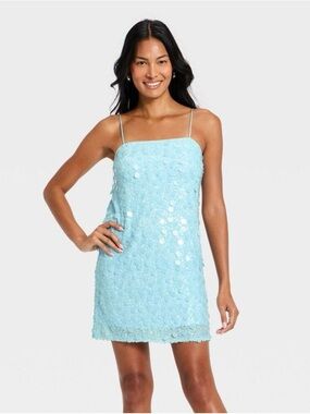Women's Sequin Mini Shift Dress - A New Day, Light Blue, Sz M, NWT